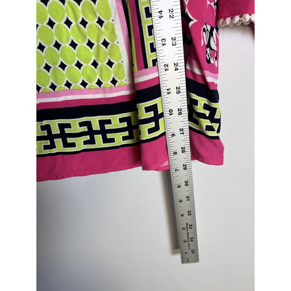 Crown & Ivy Woman 3/4 Sleeve V-Neck Pink Lime Elephant Print Top Size 3X - Picture 8 of 9